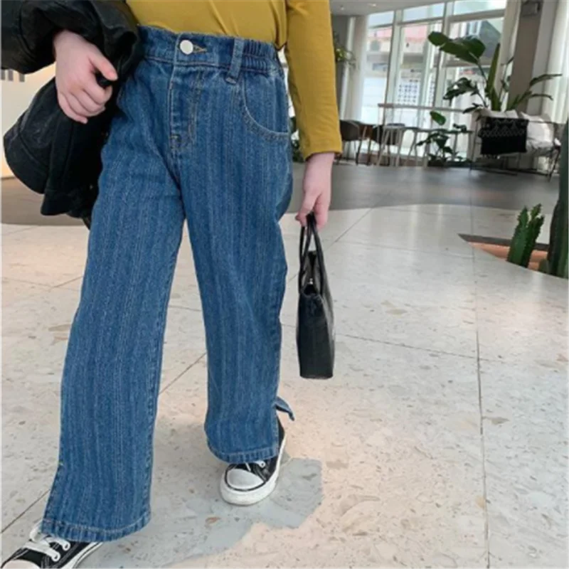 

Middle Big Children Foreign Flavor Outer Wear Jeans Spring Autumn New Girls Wide-leg Jeans Child Fashionable Straight Trousers