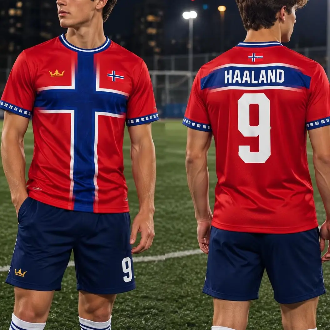 Norwegen Haaland # 9 Fußball-T-Shirt für Herren, Damen, Jungen, Kinder, Eltern und Kinder, schnelltrocknend, kurzärmelig, Kinder-T-Shirt – Detail 4