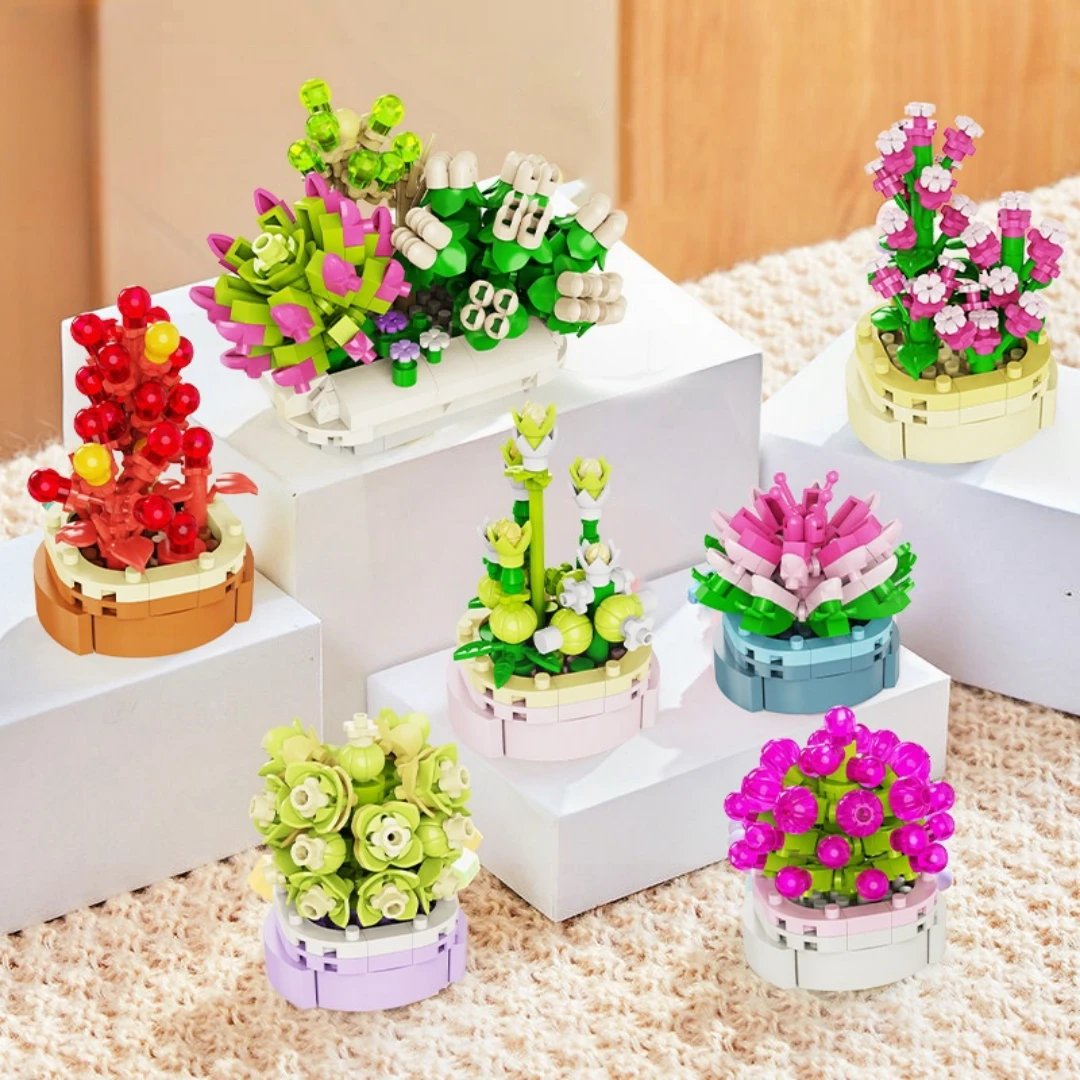 

Diamond particle potted succulent building blocks bouquet creative simulation ornaments gifts children's educational toys