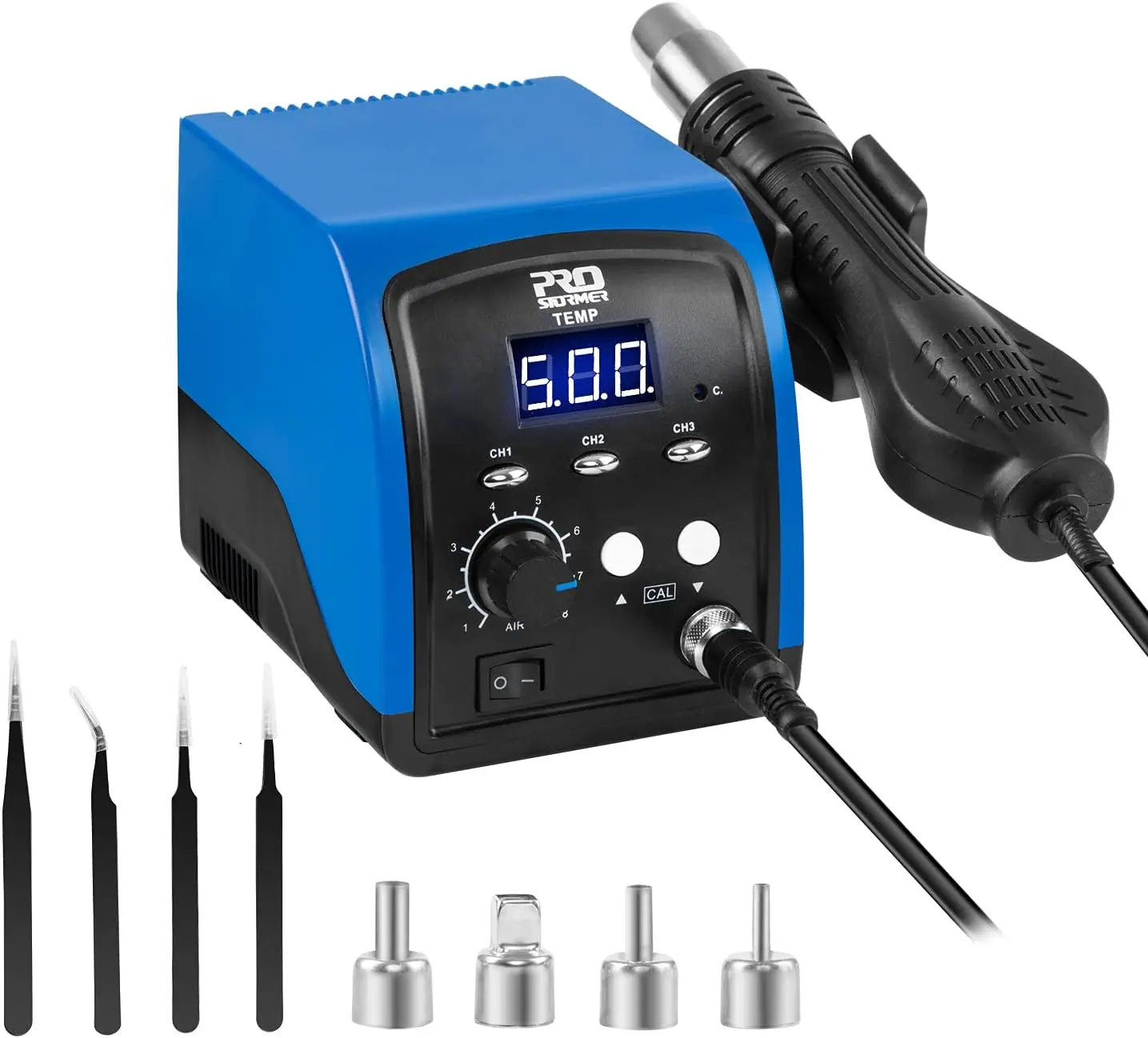 

Digital Heat Gun with 3 Temperature Settings, 100–500°C, Sleep Mode for Electronics Repair