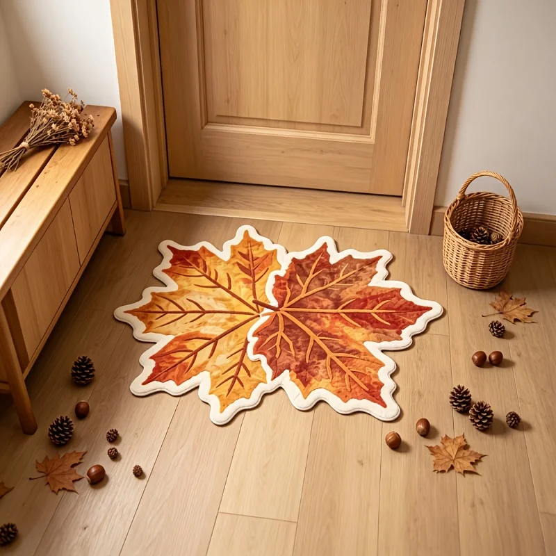 Alfombra de felpa VIKAMA Maple Leaf, antideslizante, suave, lavable, estilo nórdico, para dormitorio y sala de estar.