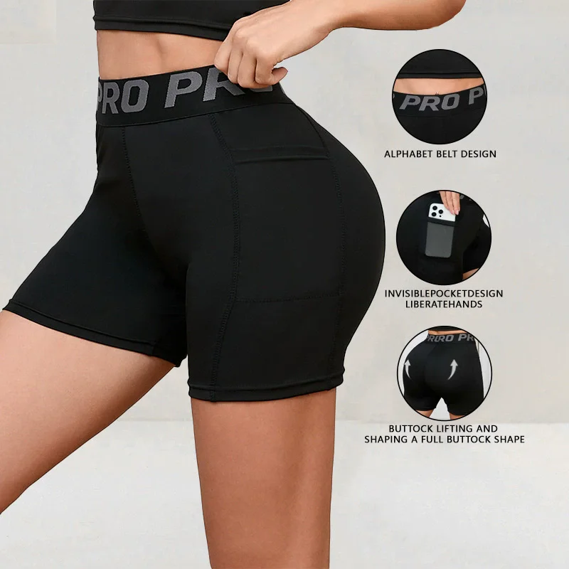 Women's High Waist Biker Shorts Women with PRO Printed Waistband, Hip Lifting Compression Shorts for Gym Yoga Workout Running