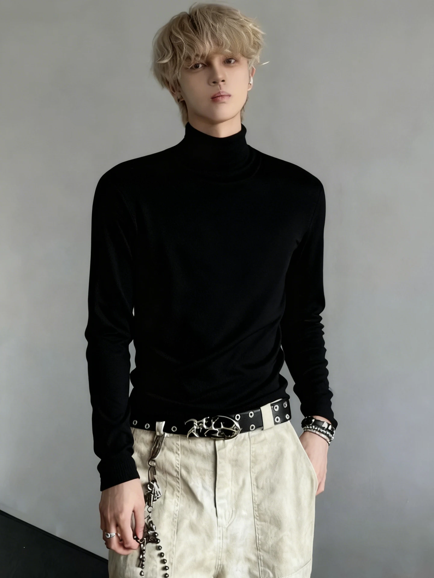 

Мужской вязаный свитер с высоким воротником на флисовой подкладке, теплый зимний базовый слой, облегающий крой, повседневная одежда в американском стиле, полиэстер...