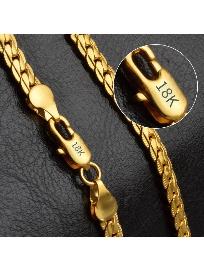 18 Karat Gold 925 Sterling Silber 6 mm seitliche Halskette 8/18/20/24 Zoll Kette für Damen Herren Mode Hochzeit Verlobungsschmuck