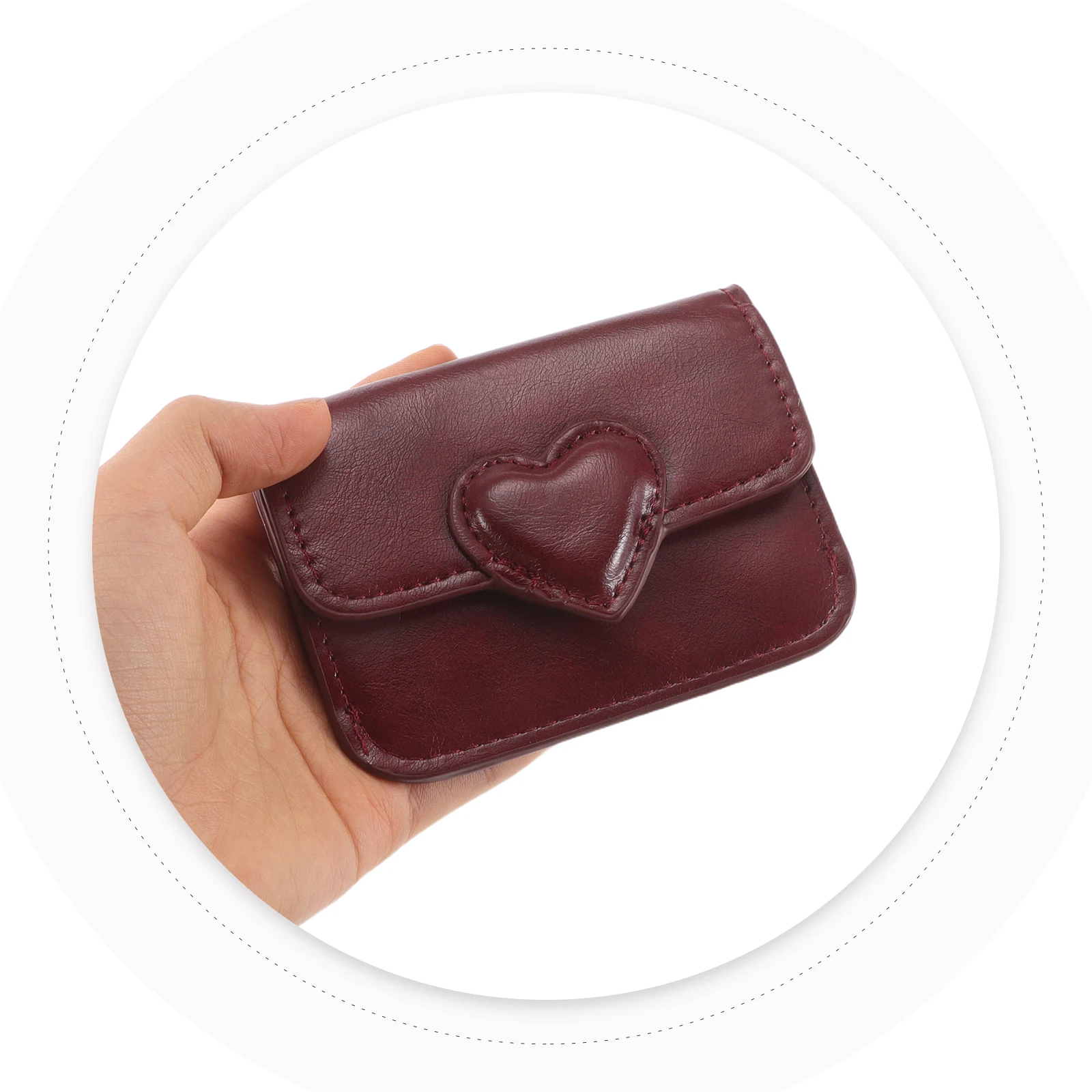 

Card Holder Wallet Women's PU Small Slim Purse Heart Buckle Flap Design Credit Bank Id Business Visiting Card Case