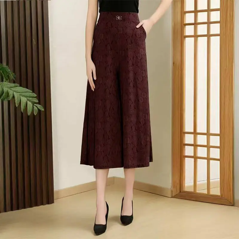

New Summer Casual Skirt Pants for Women Loose Middle-aged and Elderly Thin High-waist Pants Wide Legs