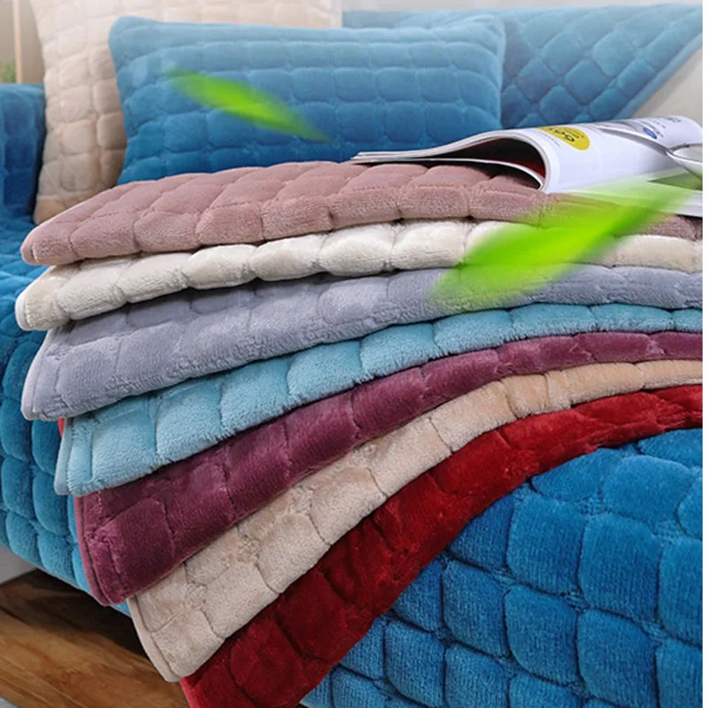 Oulylan Solid Color Non-slip Sofa Cover Thicken Soft Plush Sofa Cushion Towel for Living Room Furniture Decor Slipcovers Couch C