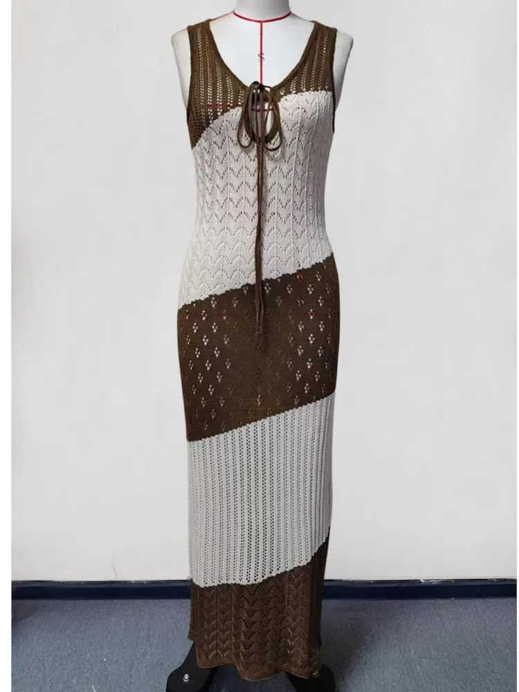 Sexy découpé tricot maillot de bain couvrir paréo tunique robes 2026 été plage Maxi robe Bikini cache-up femmes maillots de bain