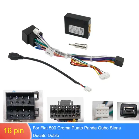 For Fiat 500 Punto Panda Croma Qubo Siena Ducato Doblo 16Pin Radio Wiring Harness CANBUS Adapter Cable