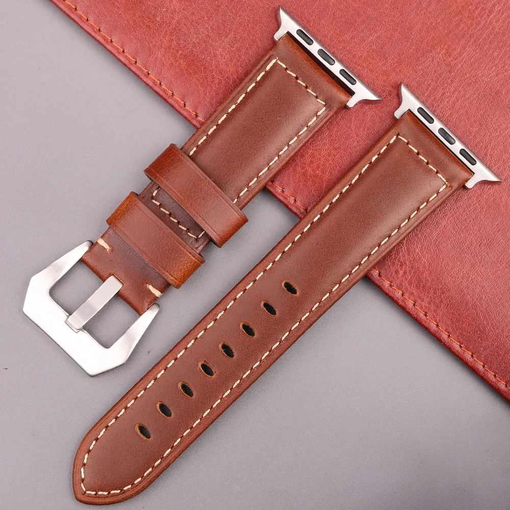 Genuine Leather Watchband For Apple Watch Series 9 8 7 6 5 4 Se Ultra Replacement Strap 49mm 45mm 44mm 42mm 41mm 40mm 38mm Band