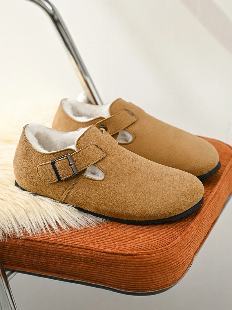 Thickened Fleece Slippers Men's Winter Home Wear Outdoor Mule Toe Covering Slip-On Warm Bken Cotton Shoes Synthetic Leather view 2