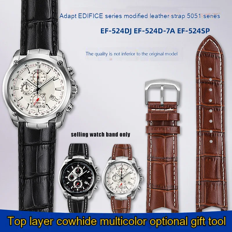 Genuine Leather WatchBand 22mm For CASIO Edifice 5051 EF-524 EF-524D-7A EF-524SP-1A Bracelet Cowhide Watch Strap Men Wrist band