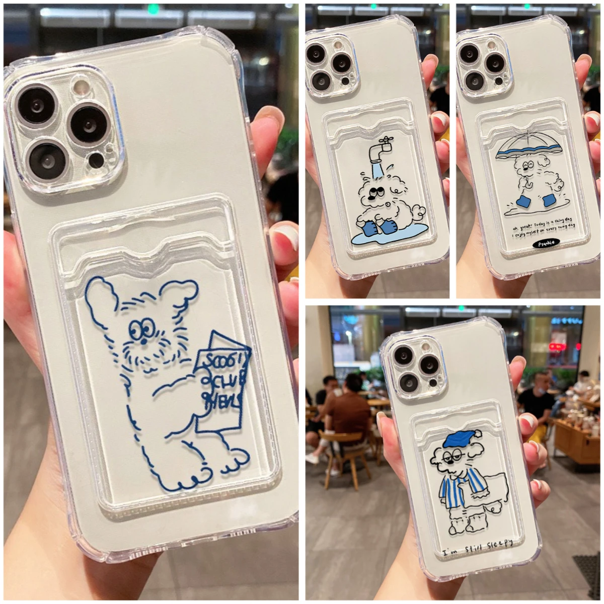 Etui na telefon z miękkiego TPU z motywem niebieskiego szczeniaka, z uchwytem na karty, do iPhone 17 16 15 Pro…