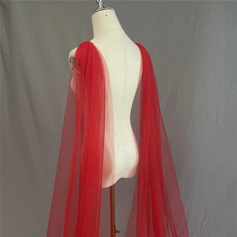 Voiles de Mariage Drapés en Tulle Rouge pour Patients, Ailes Initiées, Accessoires Longs de Cathédrale, Photographie en Plein Air pour Mariées, Blanc Ivoire, 2 Pièces