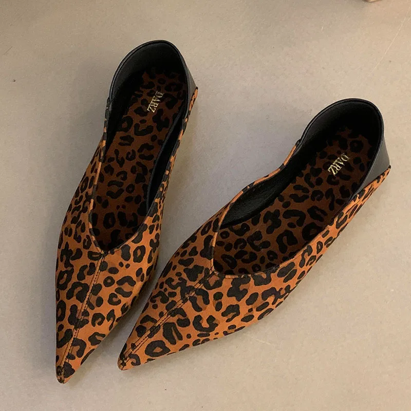 2024 Autumn Shallow Fashion Flats Shoes Women Ballerina Shallow Lightweight Pointed Toe Solid Casual Loafers Leopard Print Mujer