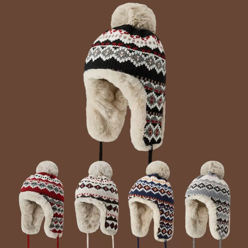 

Women's Autumn and Winter New Ethnic Style Knitted Lei Feng Hat Warm and Cold Women's Face Small Ear Protection Cotton Hat