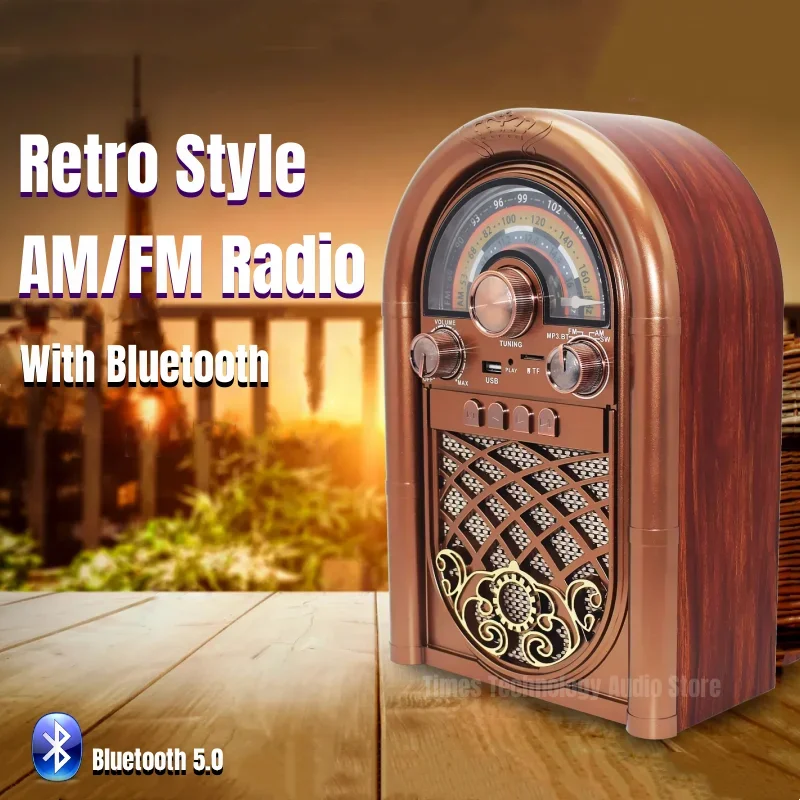 빈티지 AM FM SW 3 밴드 라디오 지지대, USB TF 카드, MP3 플레이어, 나무 무선 블루투스 스피커, 파워 홈 붐박스, 인기 판매