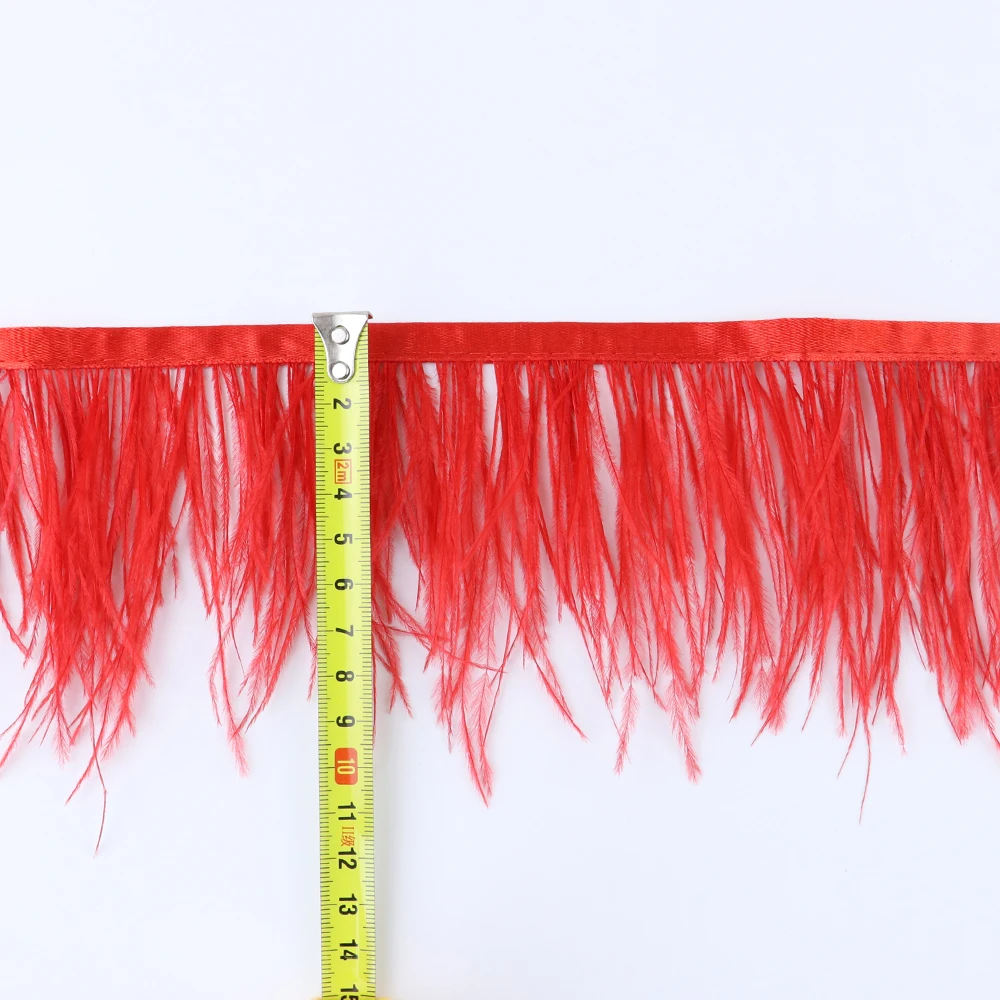 1Meter High Quality Ostrich Feather Trim 8-10cm Red Feathers Ribbon for Diy Wedding Party Dress Sewing Plumes Decoration Crafts