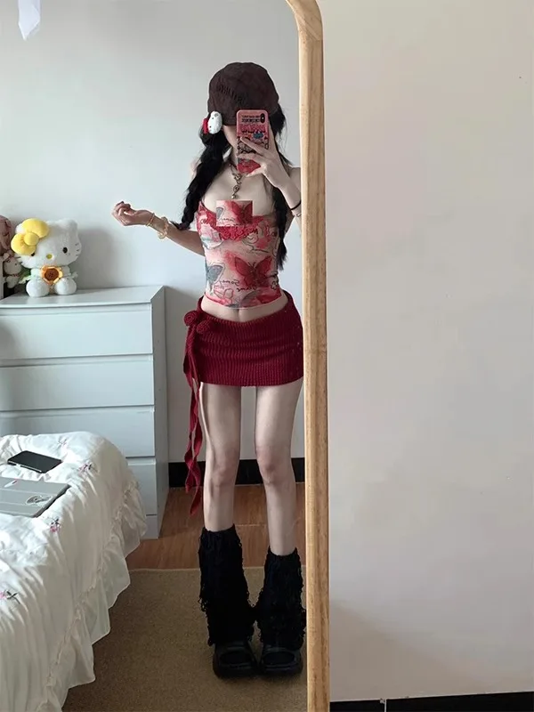 Gonna a trapezio Red Rose Sa Design estivo da donna Gonna ort dimagrante Vita alta Pendolare Vintage Regular Thin