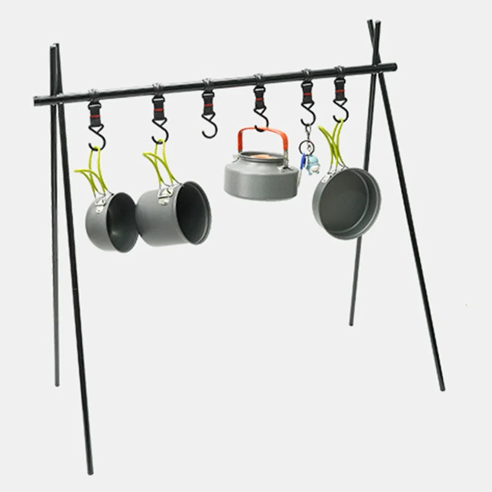 

Outdoor Folding Camping Hanging Rack Shelf With Hook Triangle Storage Hanger Picnic Cookware Pot Pan Hanging Rack Accessories