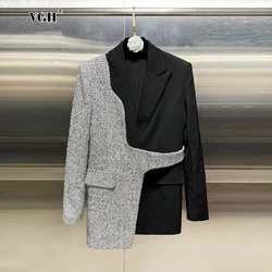 VGH Slimming Spliced Pockets Colorblack Blazers For Women Notched Collar Long Sleeve Temperament Blazer Female Fashion Style New