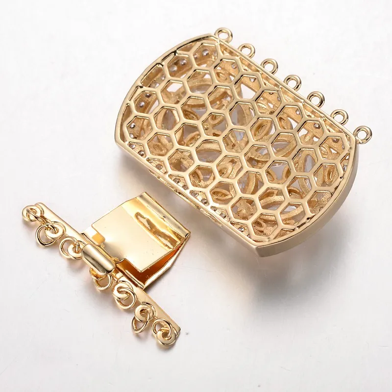 2 sets Brass Cubic Zirconia Box Clasps Rectangle with Flower Multi-strand Clasps Connectors Bracelet Necklace DIY Jewelry Making