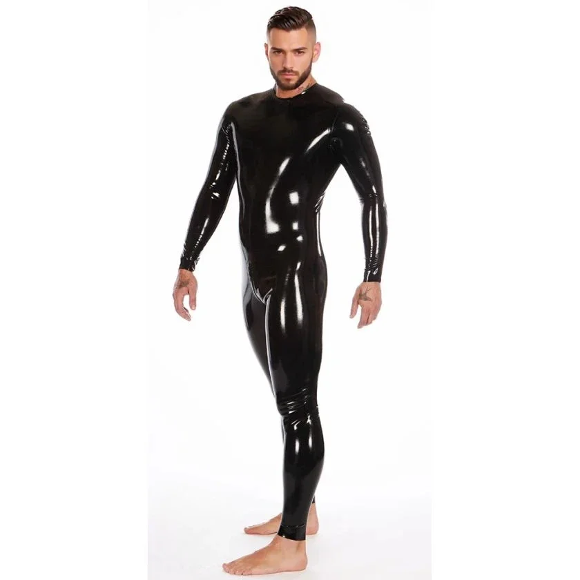 

customized eurocat latex fetish catsuit sexy men's black latex with crotch zipper rubber costume clubwear cosplay