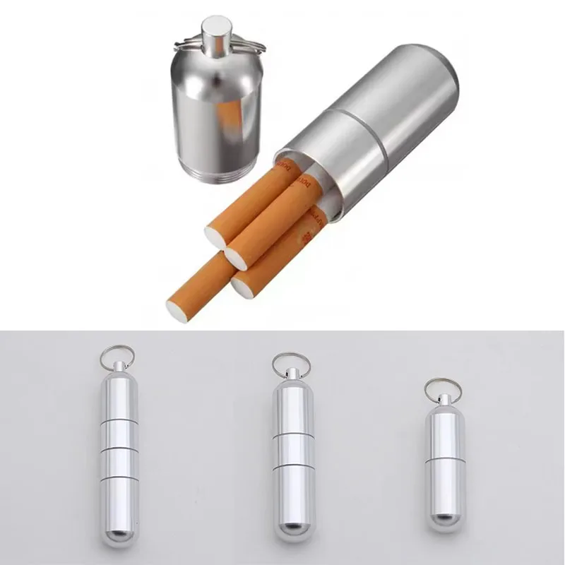 1-3pcs Silver Aluminum Alloy Cigarette Box Waterproof Cigarette Case Pill Toothpick Capsule Holder with Keychain Mens Gift