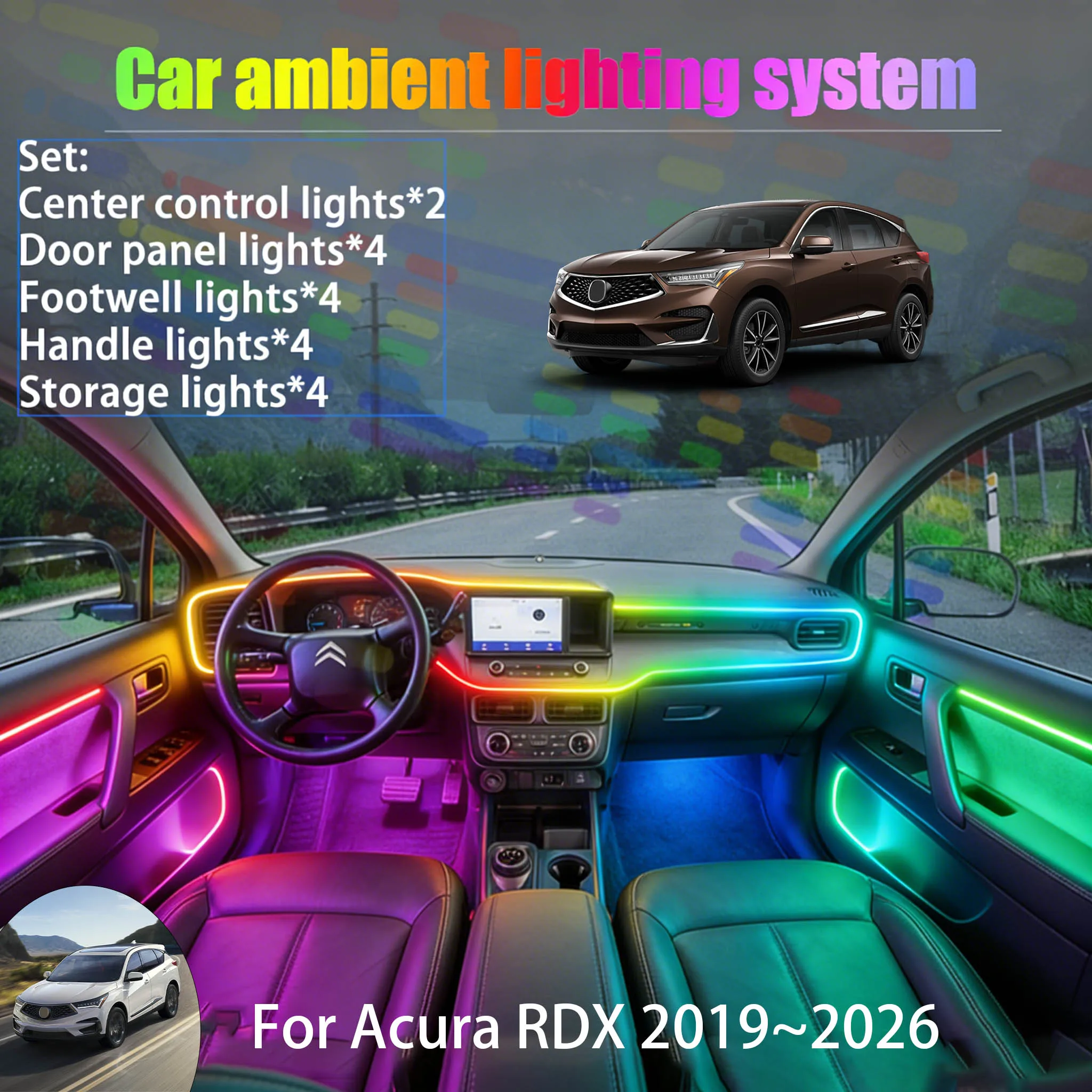 

For Acura RDX 2019~2026 TC1/2 MK3 2/18 in 1 Car ambient lighting Led trunk interior led lights USB RGB Ensemble Streamer