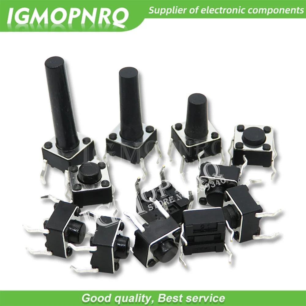 50PCS DIP 4Pin 6*6 Micro Tact Push Button Switches 6x6x4.3/5/6/7/8/9/10/11/12/13/14/15 MM 4.3mm 5mm 6mm 7mm 8mm 9mm 10mm 11mm