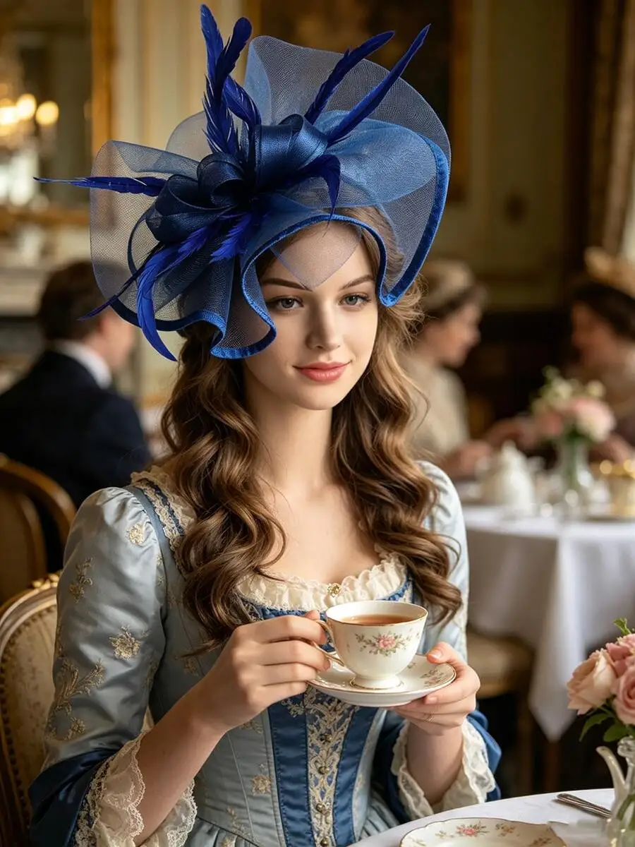 

Womens Blue Fascinator Hat With Feathers For Tea Party Cocktail Wedding