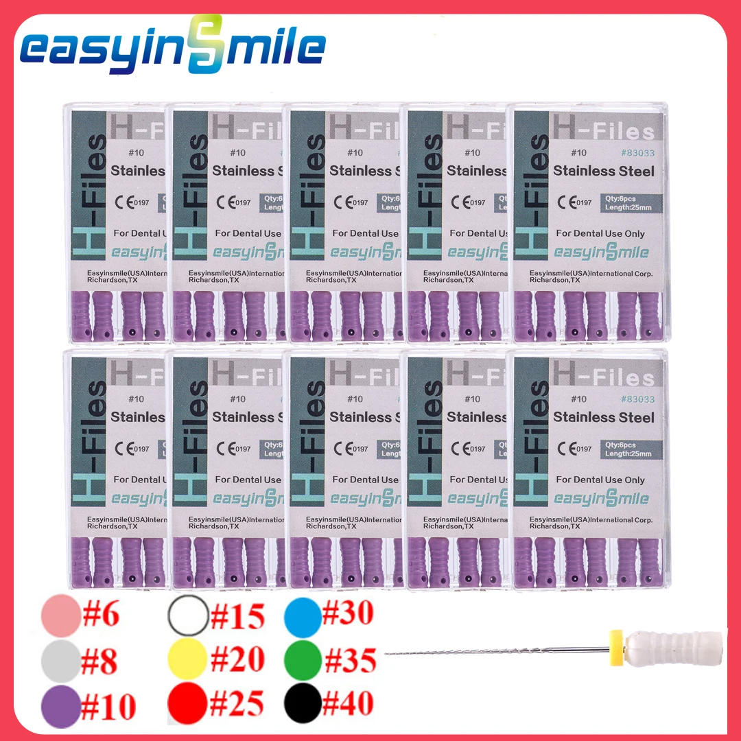 

10Pks стоматологические файлы, ручное использование, H-файлы, нержавеющая сталь, эндодонтические, корневой канал, файлы, стоматологические инструменты, инструмент Easyinsmile