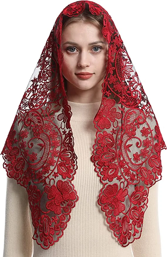 Mantilla de encaje de estilo español para mujer, velo católico multicolor