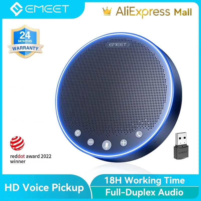 Conference Bluetooth Speakerphone W/ 4 AI Mics 360° Voice Pickup EMEET M3 Speaker 18H Talk Time Noise Cancellation Microphone
