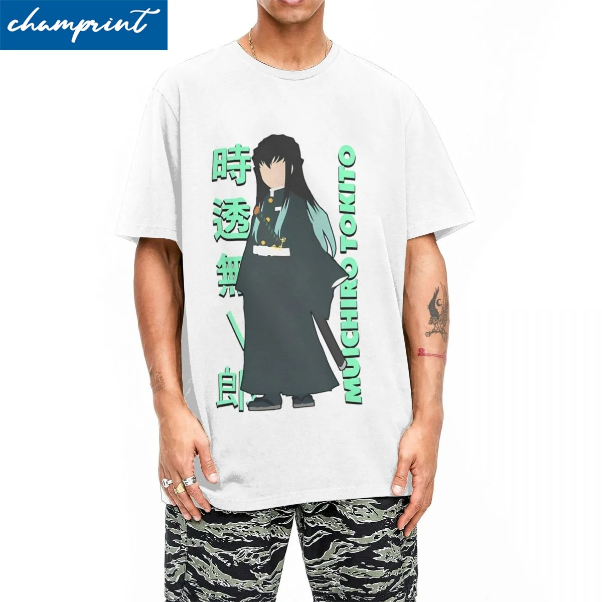 

Leisure Minimalistic Of Muichiro Tokito Tshirts Unisex Cotton Short Sleeve Anime Demon Slayer Round Neck Summer Tops