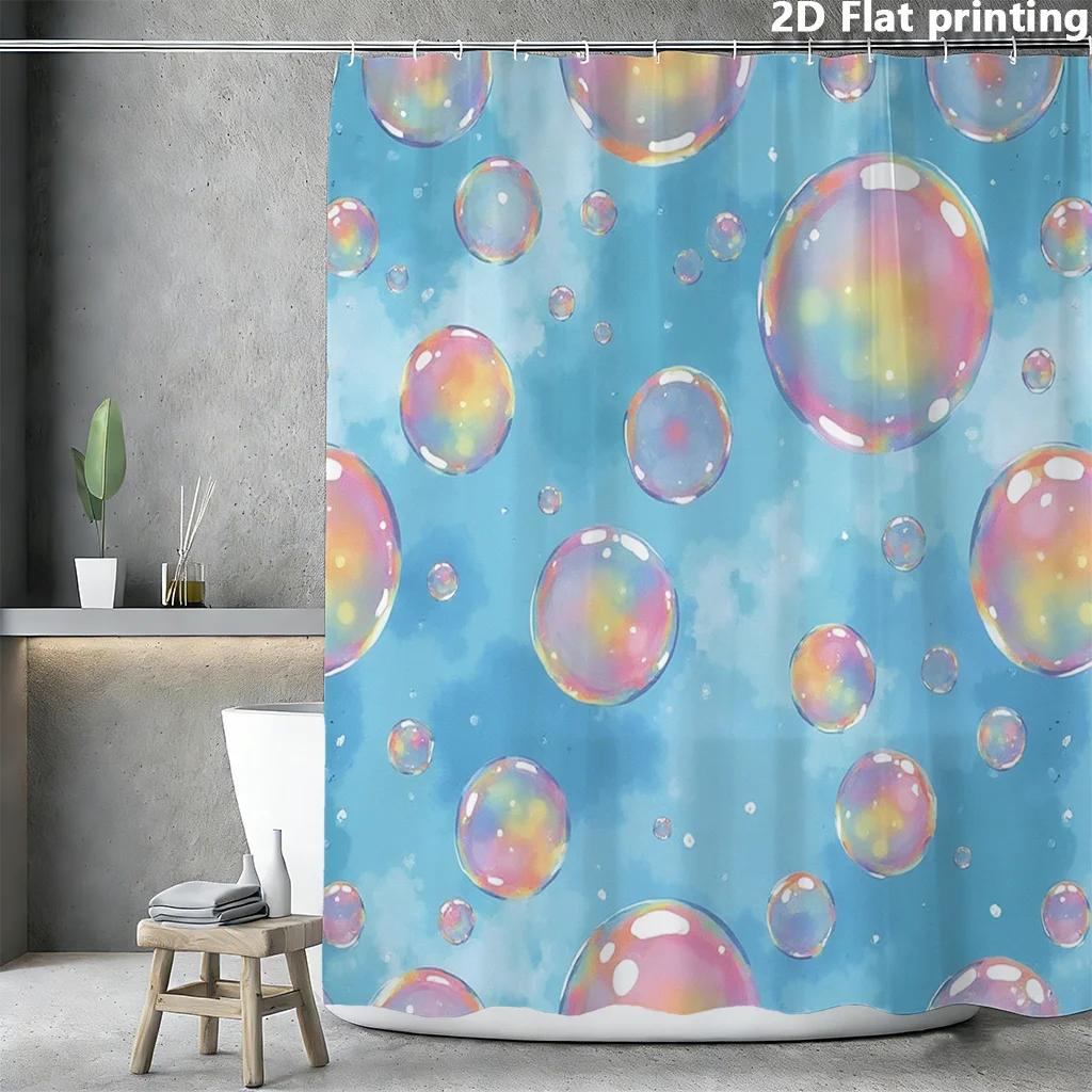 

Cute Colorful Bubble Shower Curtain Blue Sky Pattern Waterproof Bathroom Decoration Curtain 180x200cm