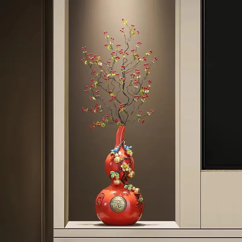Double Bulb Shaped Bloom Vessel Embossed Twig Branch Foliage Accent Entryway Living Room Table Floral Display Decor Craft