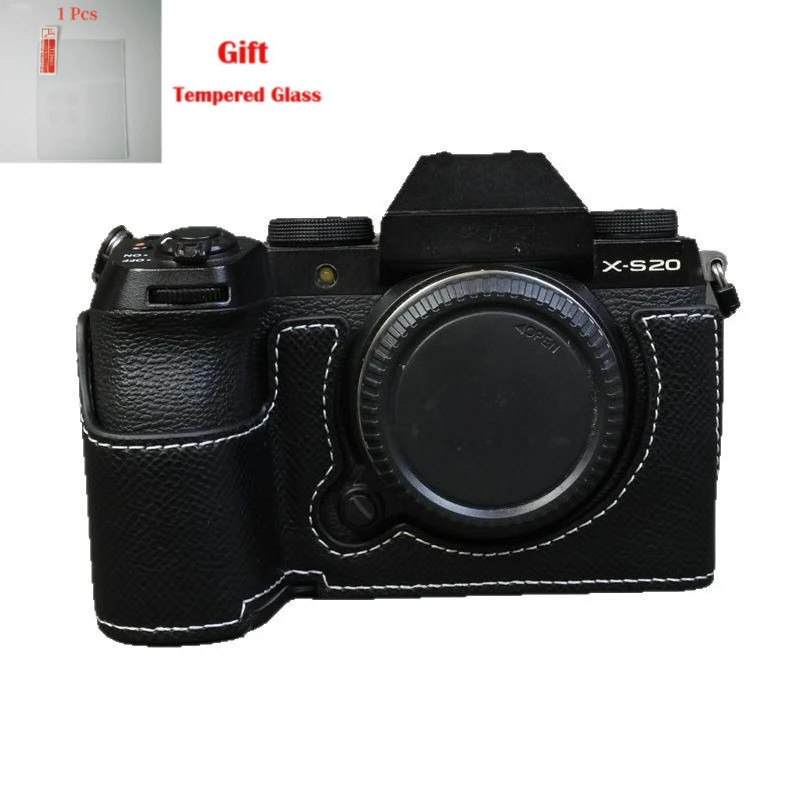 

For FUJIFILM Fuji X-S20 leather case leather bag , XS20 protective case handle half cover base case + free tempered film