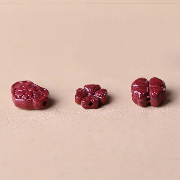 5A Natural Cinnabar Clover Flower Snowflake Zinnober Genuine Vermilion Single Bead DIY Jewelry Material