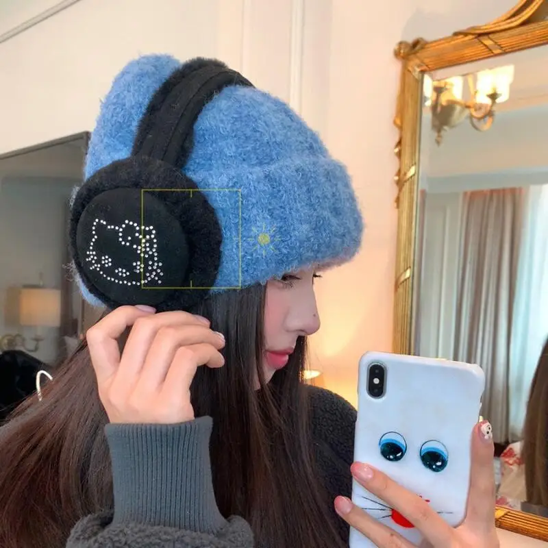 Sanrio Hello Kitty Kawaii Girls Earmuffs Cute Anime Warm Ear Protection Outdoor Riding Plush Antifreeze Windproof Foldable Gift