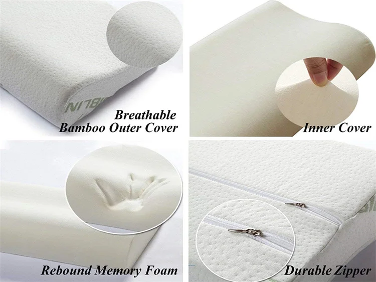 Bamboo Pillow Memory Foam Pillow with Removable Cover with Zipper Bamboo Neck Pillow for Sleeping Ergonomically Design JAF022