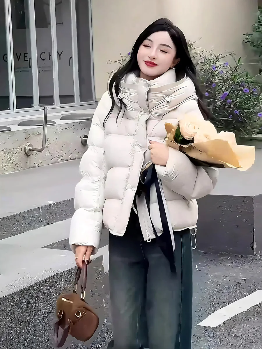 화이트 패딩 후드 다운 재킷 여성용 따뜻한 겨울 코트 출퇴근 패션 다운 페더 필 겨울 2024
