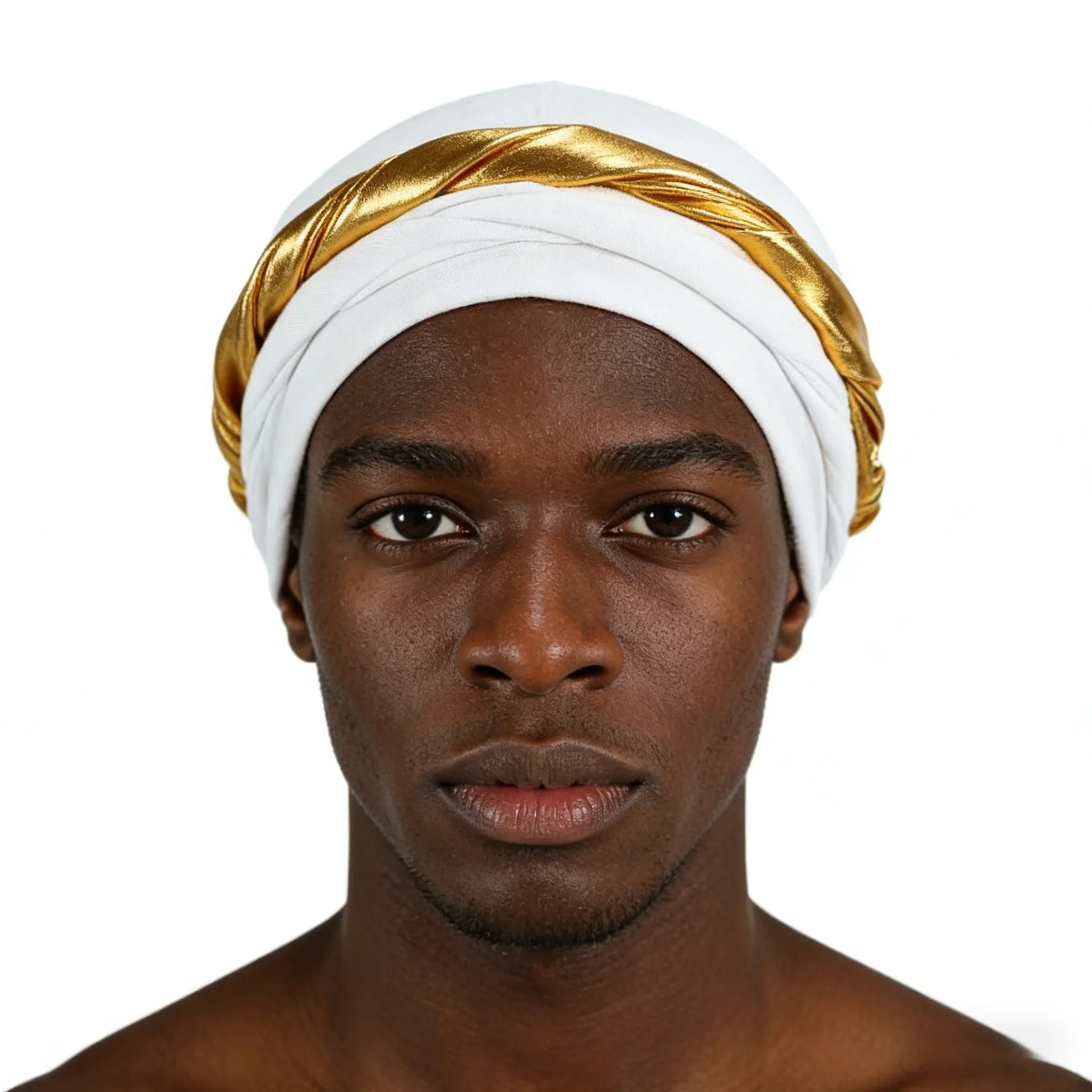 Men Twist Cross Turban Hat Color Block Braided Headband Cap Ethnic Gold Trim Casual Streetwear Hair Accessory