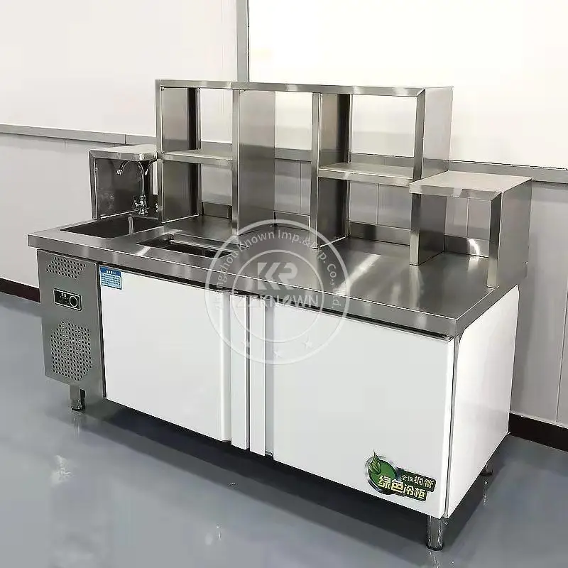 Customized Refrigerator Working Table Counter Bar Oem Stainless Steel Bubble Tea Refrigerate Counter Bar Frozen Milk Tea Counter