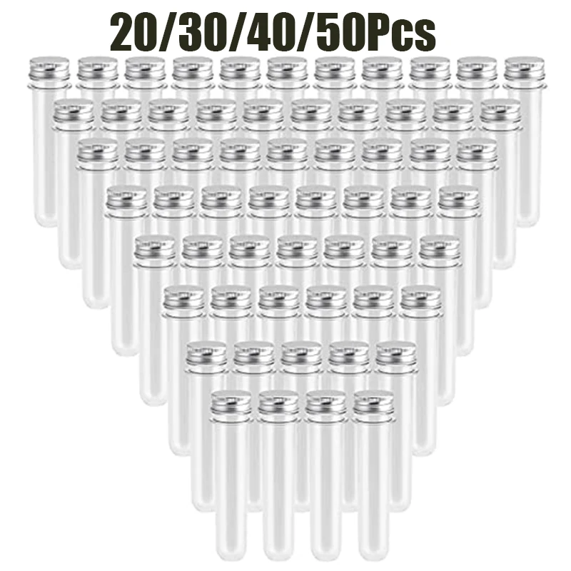 20-50Pcs 40ml Transparent Plastic Test Tube with Screw Aluminum Cap, Leakproof Storage Bottles for Party Favors, Craft Supplies