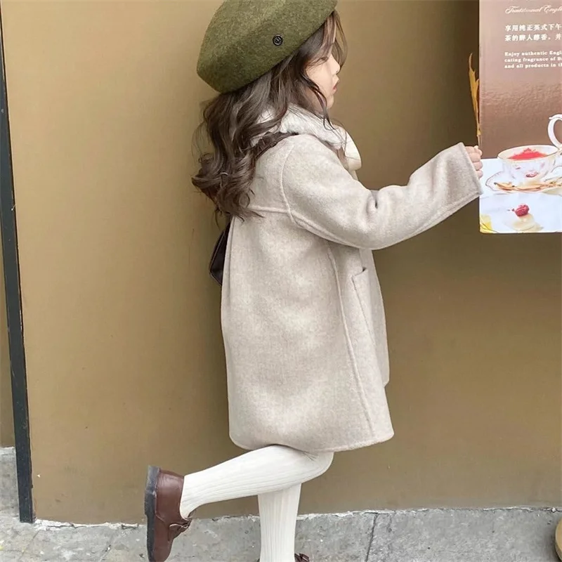 Girls Woolen Coat Overcoat Jacket Windbreak Outerwear 2024 Beautiful Thicken Winter Warm Snowsuits Christmas Gift Children's Clo