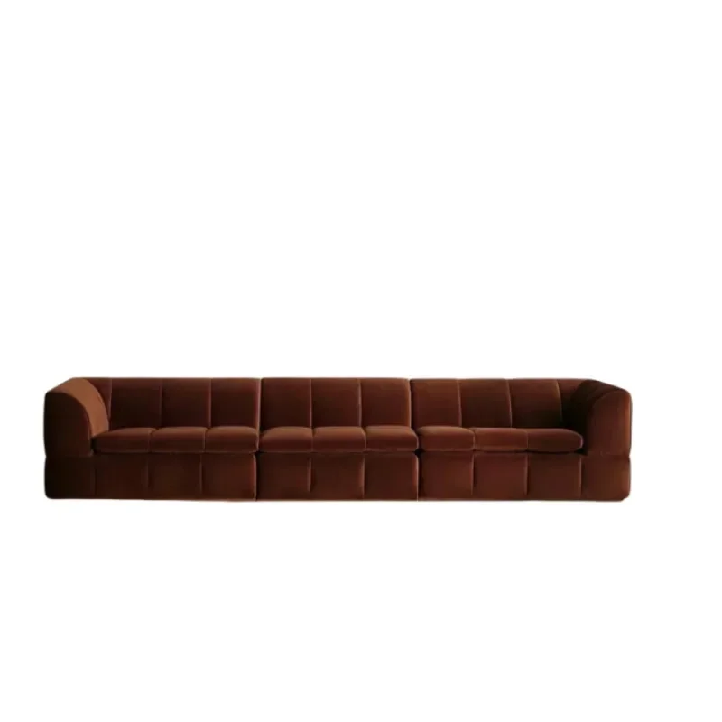 Caramel straight row multi-person velvet fabric designer piano key module retro living room sofa