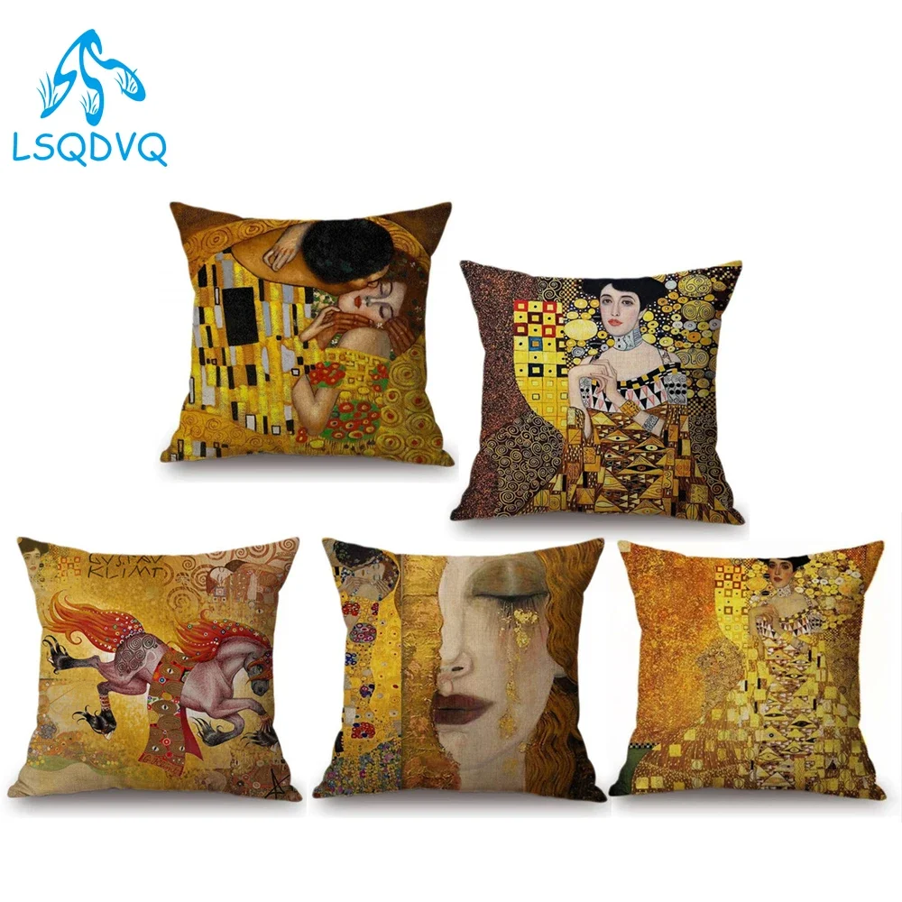 Popular Decorative Oil Painting Home Decorative Pillow Case Cover Gustav Klimt Gallery Collection Sofa Chair Cushion Cover