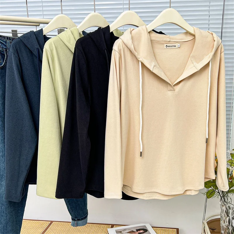 

Solid Color Sweatshirts Hoodies Women's Clothes Pullovers Cosy Bottom Shirt Autumn Winter Oversize Loose Casual Tops Female Coat