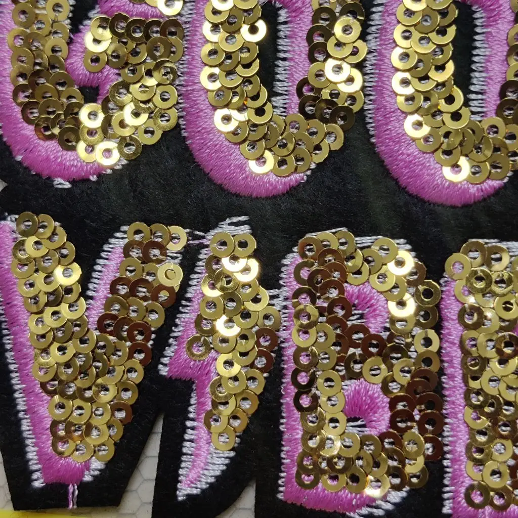 GOLD SEQUINED GOOD VIBES Clothes PATCHES Applique BADGES For Jackets DIY Badge Sewing Accessory 3D LETTER GOODVIBES